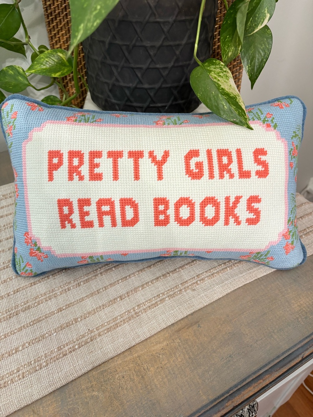 cupcakes & cashmere Pretty Girls Read Books Needlepoint Pillow - NwOT